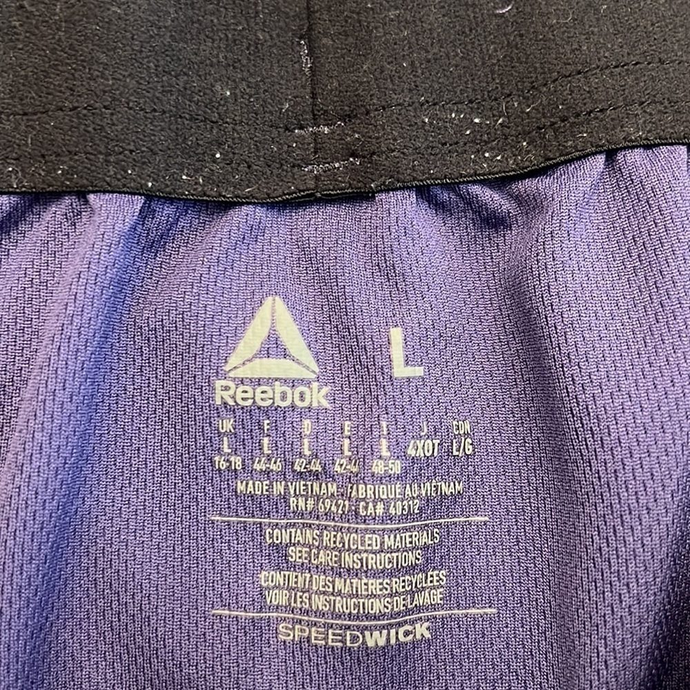 2 pair Reebok speedwick running shorts 1 black 1 purple w/ built in panty size L - Picture 9 of 16